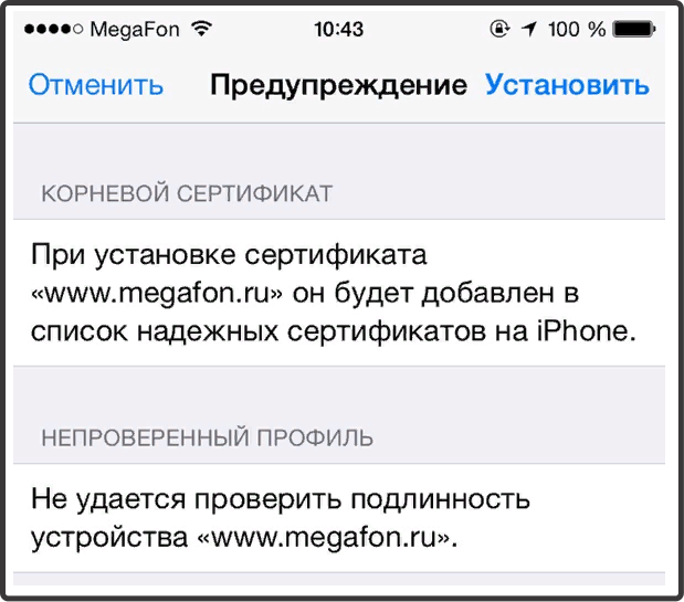 сертификат безопасности мегафон в OC iOS 2
