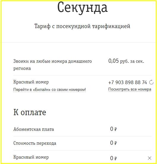билайн тариф секунда для кемеровской области